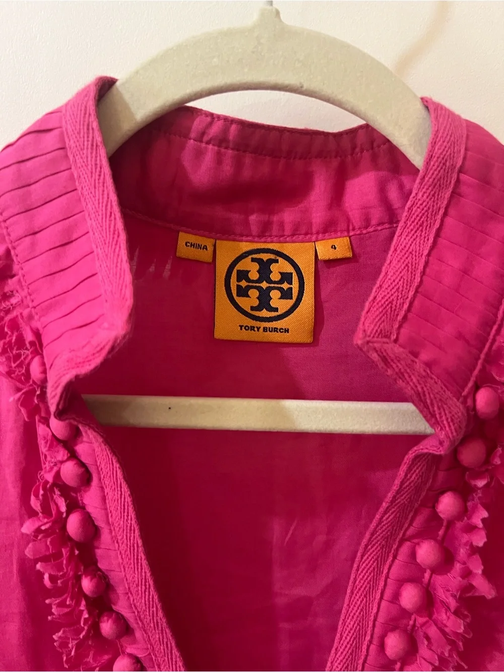 Tory Burch Bright Fuchsia Pom-Trim Tunic